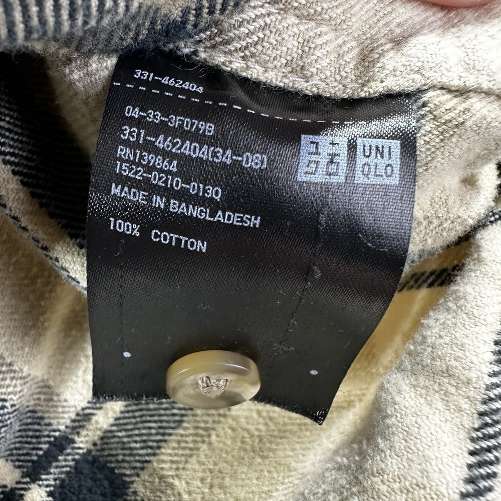 Uniqlo Flannel Shirt Mens Large‎ Plaid Beige Blue Cotton Utility Warm Pocket - Picture 5 of 8